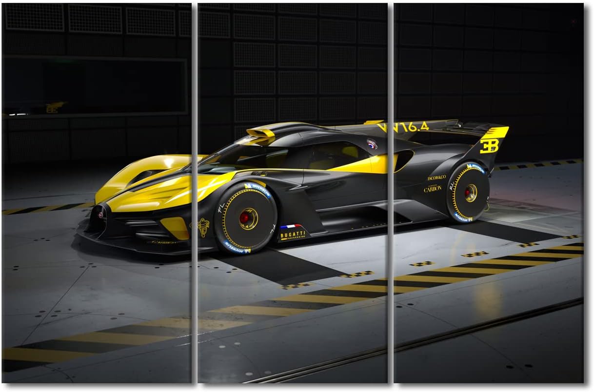 Sports Car Canvas Wall Art Yellow and Black Racing Cars Posters & Prints Artwork Contemporary Home Decor Stretched Canvas Picture for Men Boys Bedroom Décor Living Room Home Office, 42" Wx28 H