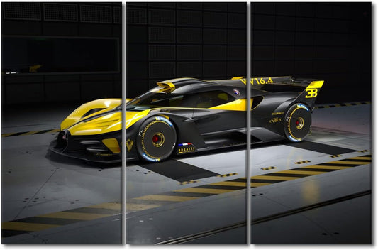 Sports Car Canvas Wall Art Yellow and Black Racing Cars Posters & Prints Artwork Contemporary Home Decor Stretched Canvas Picture for Men Boys Bedroom Décor Living Room Home Office, 42" Wx28 H