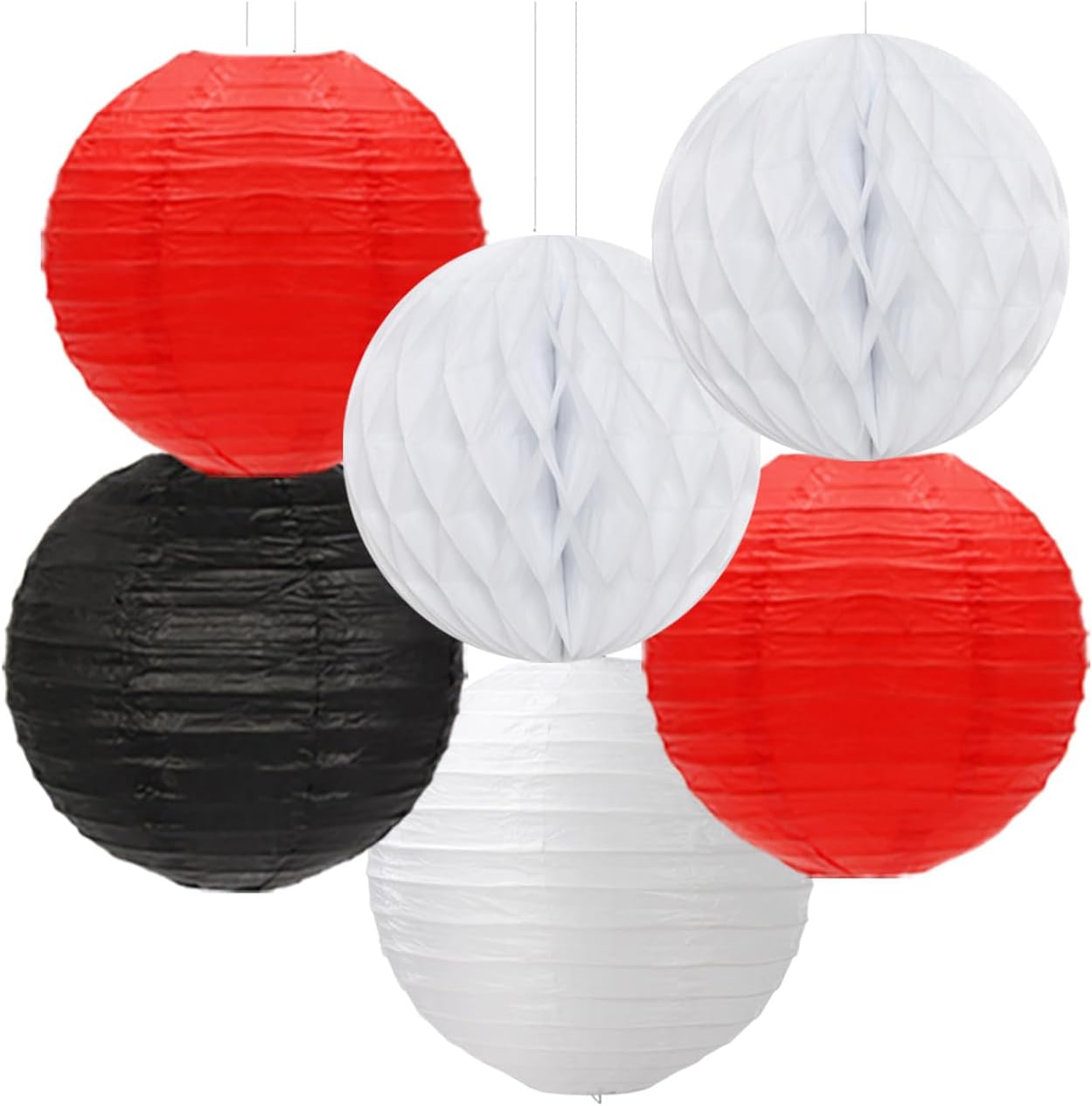 Black White-Red Party-Decorations Streamers Lanterns - 14pcs Birthday Graduation 2025 Paper Honeycomb Fan,Tissue Pom Poms,Men Women Wedding Baby Shower Backdrop Supplies Decor Ouruola