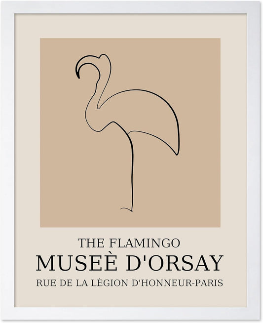 Poster Master Vintage Poster - Retro Minimalist Print - Gift for Artist, Housewarming - Flamingo, Line Drawing, Sketch, Abstract - Wall Decor for Living Room, Bedroom, 16x20 White Framed
