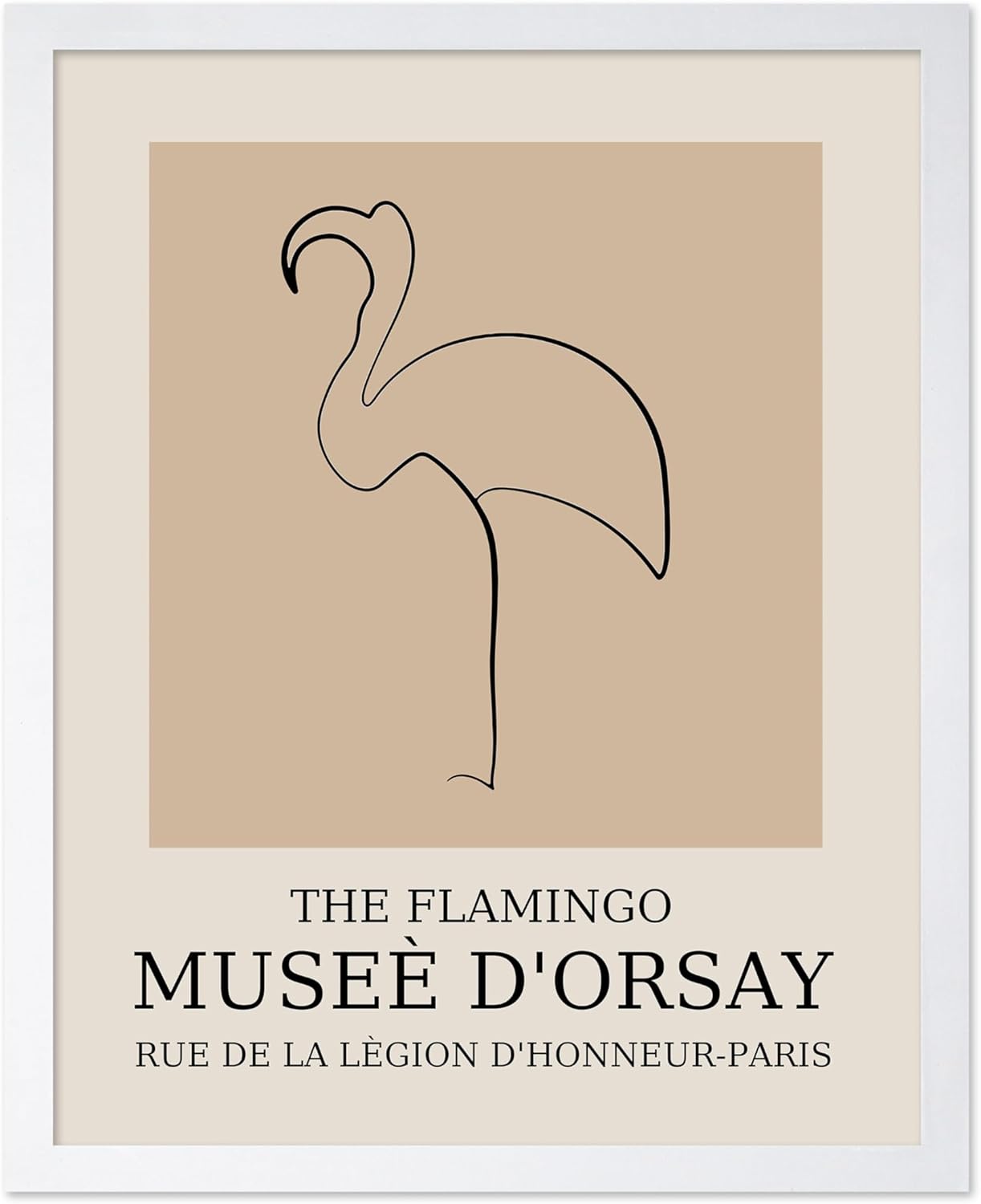 Poster Master Vintage Poster - Retro Minimalist Print - Gift for Artist, Housewarming - Flamingo, Line Drawing, Sketch, Abstract - Wall Decor for Living Room, Bedroom, 8x10 White Framed