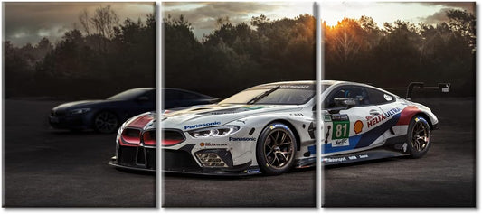 Black and White Pictures for Living Room White Racing Cars Wall Art Prints on Canvas Speed Sports Car Painting Modern Artwork Wall Decor for Mens Bedroom Office Bathroom Decor Ready to Hang 36"Wx16"H