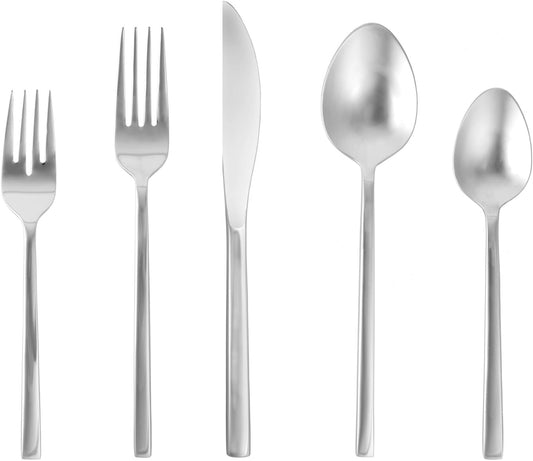 FORTESSA Arezzo 18/10 Stainless Steel Flatware, 5 Piece Place Setting With Knife, Forks and Spoons (Service For 1), Dishwasher Safe, Brushed Gold