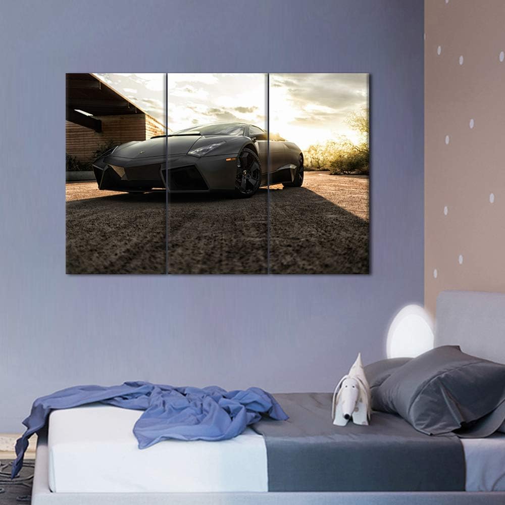 Black Speedy Car Poster Wall Art Sports Car Canvas Prints Black Car and Clouds Cars Picture Print on Canvas 3 Panel Speed Blur Cars Decorations for Boys Room Home Decoration - 40 x 20inch x 3 panels