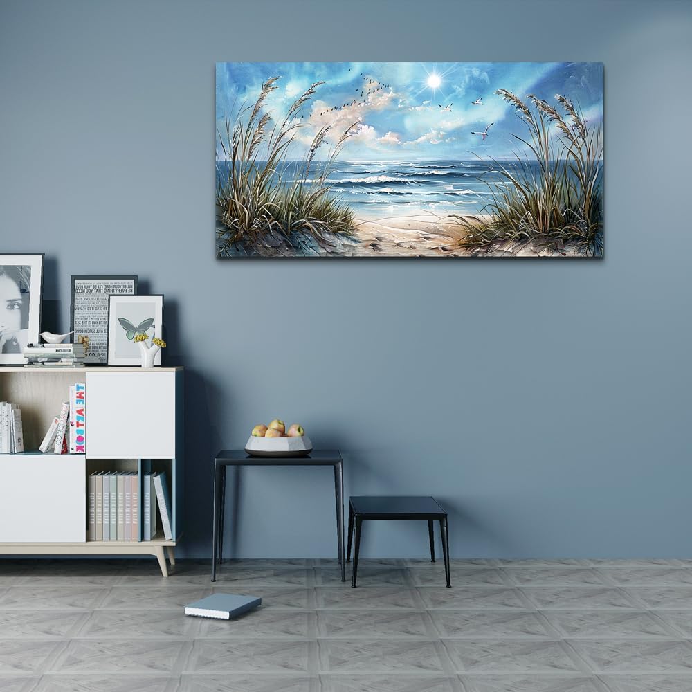 hyidecorart Wall Art For Living Room Wall Decor For Bedroom Bathroom Decoration Sunshine Ocean Scenery Painting Blue Sea Waves Wall Pictures Office Modern Canvas Prints Artwork Aesthetic Home Decor