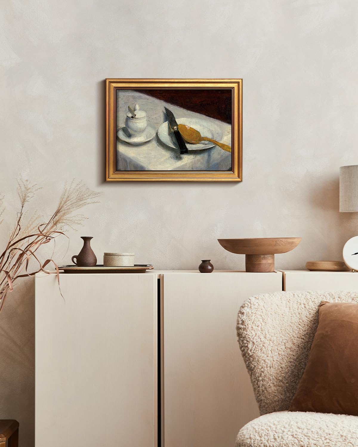 HUARCEY Gold Framed Vintage Wall Art for Living Room, Still Life Painting Prints Shelf Decor for Kitchen, Aesthetic Bedroom Wall Art, Best Gifts for Friends or Family - Before Meals 16L x 12W