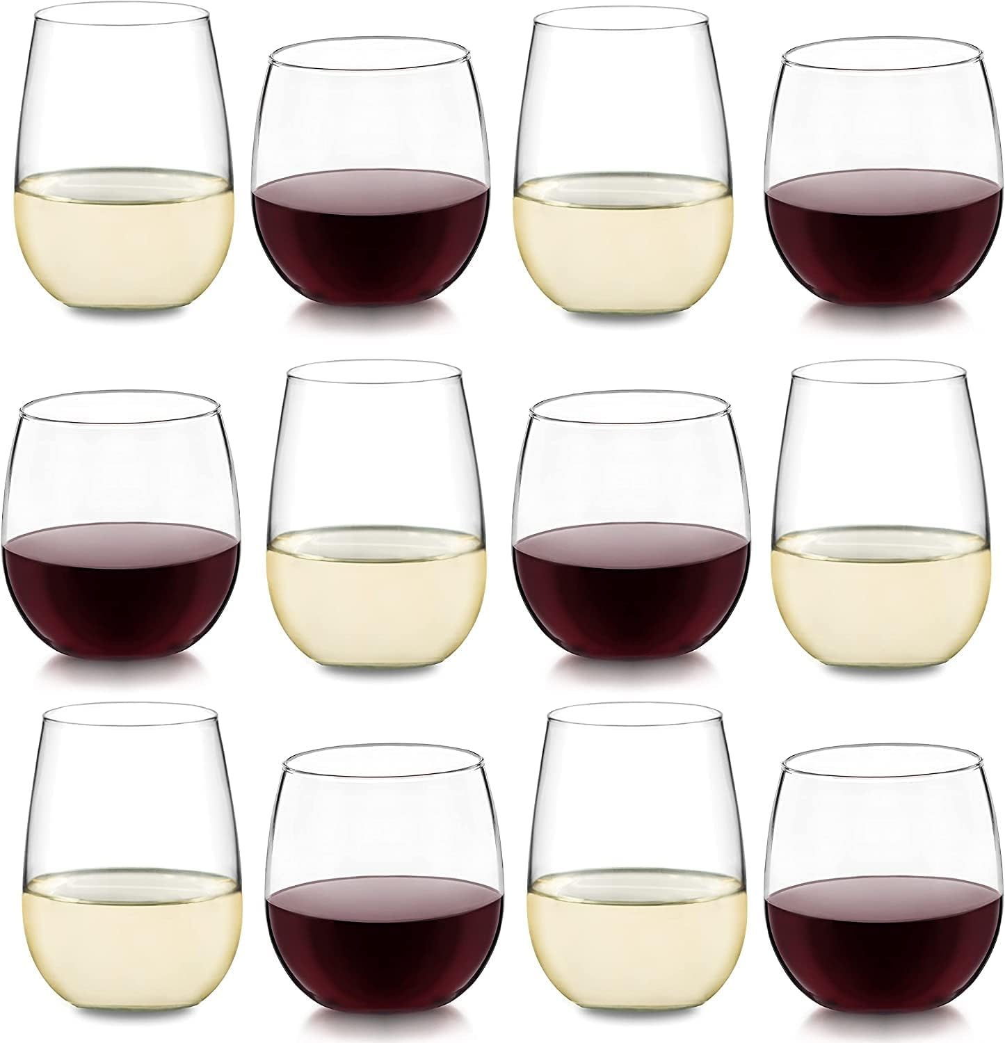 Libbey Stemless 12-Piece Wine Glass Party Set for Red and White Wines