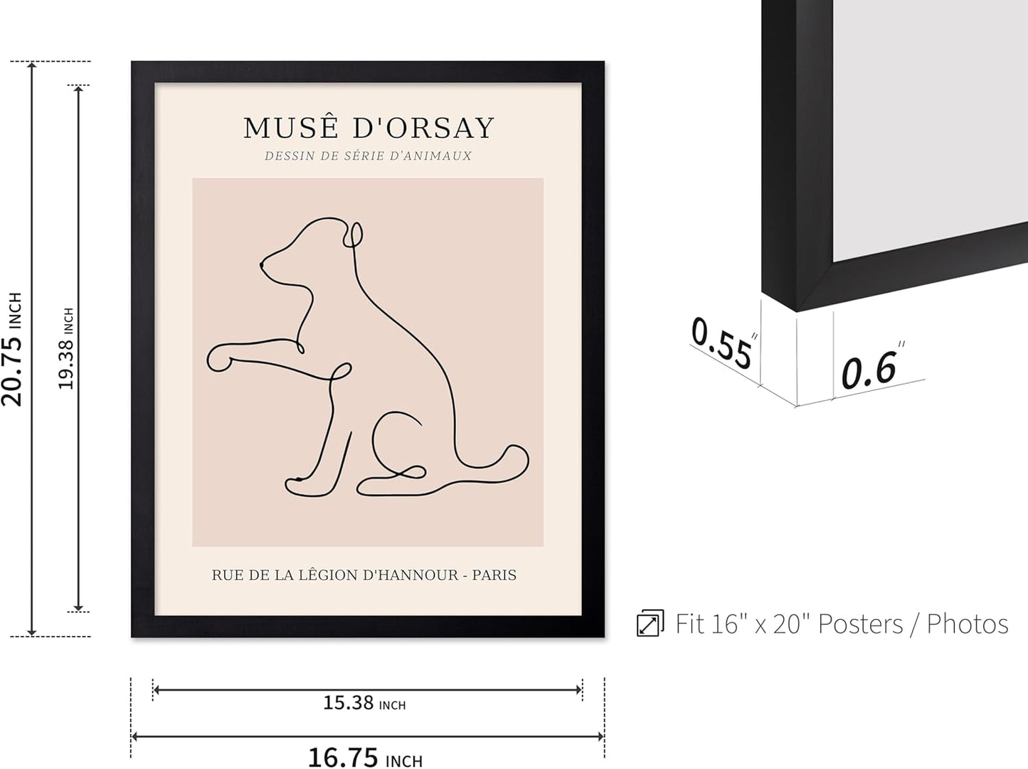 Poster Master Vintage Poster - Retro One Line Dog Drawing Print - Dog Art - Minimal Gift for Men, Women, Animal Lover - Abstract Wall Decor for Home, Office, Bedroom, 16x20 Black Framed