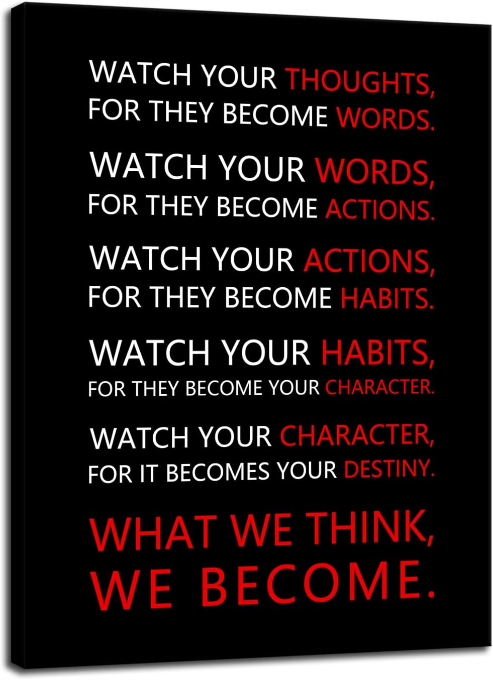 Watch Your Thoughts Inspirational Wall Art for Office Classroom Motivational Canvas Painting Inspiring Quotes Posters Prints Artwork Living Room Home Decor Framed Ready to Hang [18''W x 24''H]