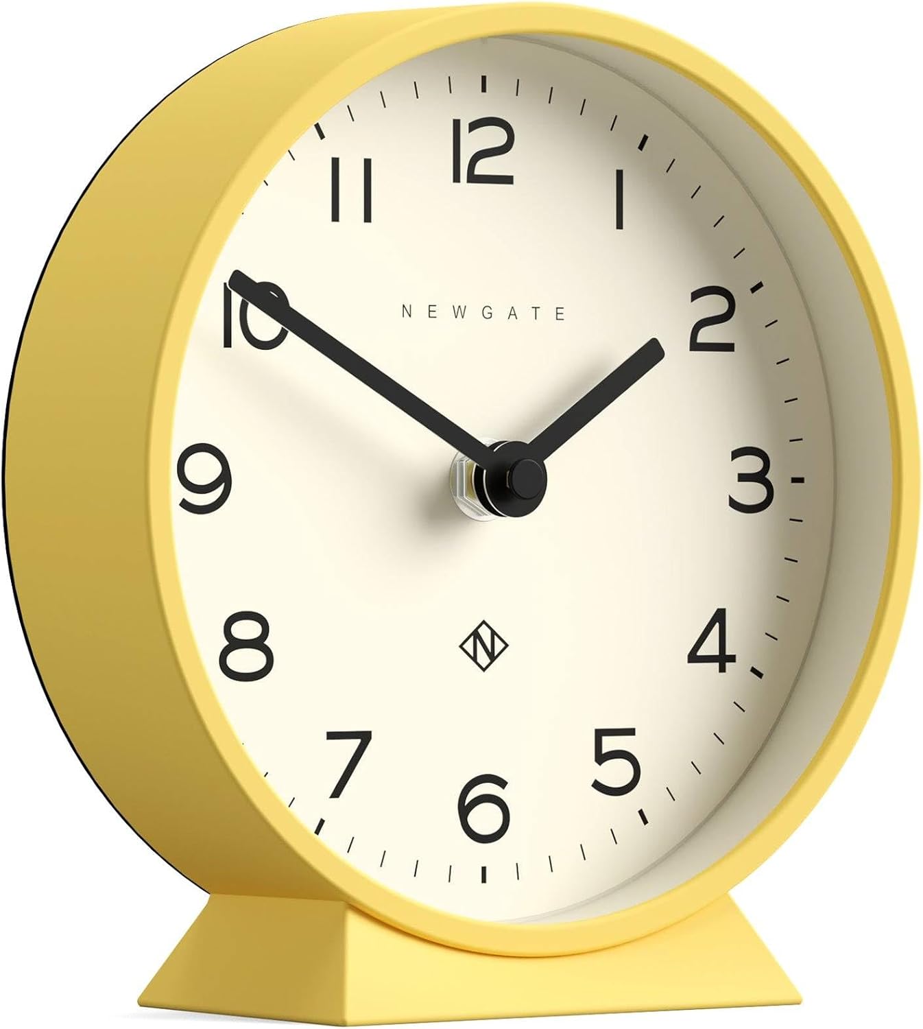 NEWGATE® M Mantel Echo Desk Clock | Modern Round Design | Yellow | Easy to Read Numbers | Contemporary Style for Desk, Table, Shelf or Bedside