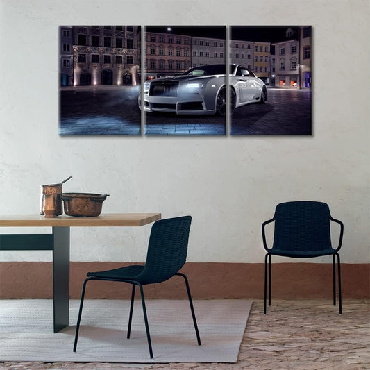 White Car Poster Pictures for Living Room Famous Sports Car Canvas Wall Art House Decor Super Car in the Square Modern Office Wall Decor Framed Large Wall Art for Home Men Boys Bedroom, 36" Wx16 H