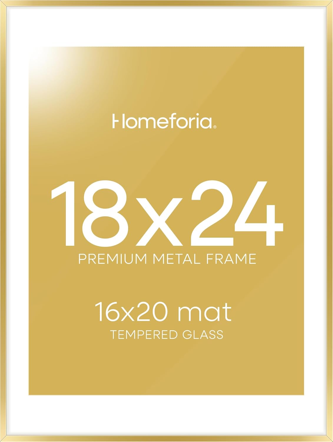Homeforia 18 x 24 Poster Frame Gold, High End Metal 18x24 Picture Frames with Mat 16x20 Photo, 18 x 24 Gold Frame Matted to 16 by 20 Print, 24x18 Thin Hanging Frame, Tempered Glass, Wall Kit, Set of 1