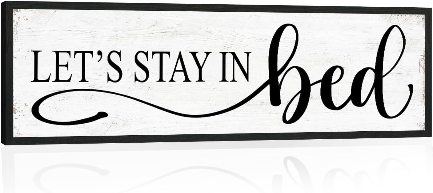 Let's Stay in Bed Wall Decor: Family Bedroom Signs Wall Decor Above Bed Framed Modern Farmhouse Rustic Wall Signs Hanging Plaques Master Bedroom Aesthetic Minimalist Wall Art 12" x 40"