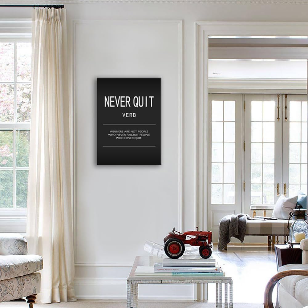 Never Quit Verb Posters Inspirational Wall Art Office Wall Decor Motivational Quotes Pictures Inspirational Canvas Painting Prints Artwork Modern Home Decor Living Room Framed[30" W X 40" H]