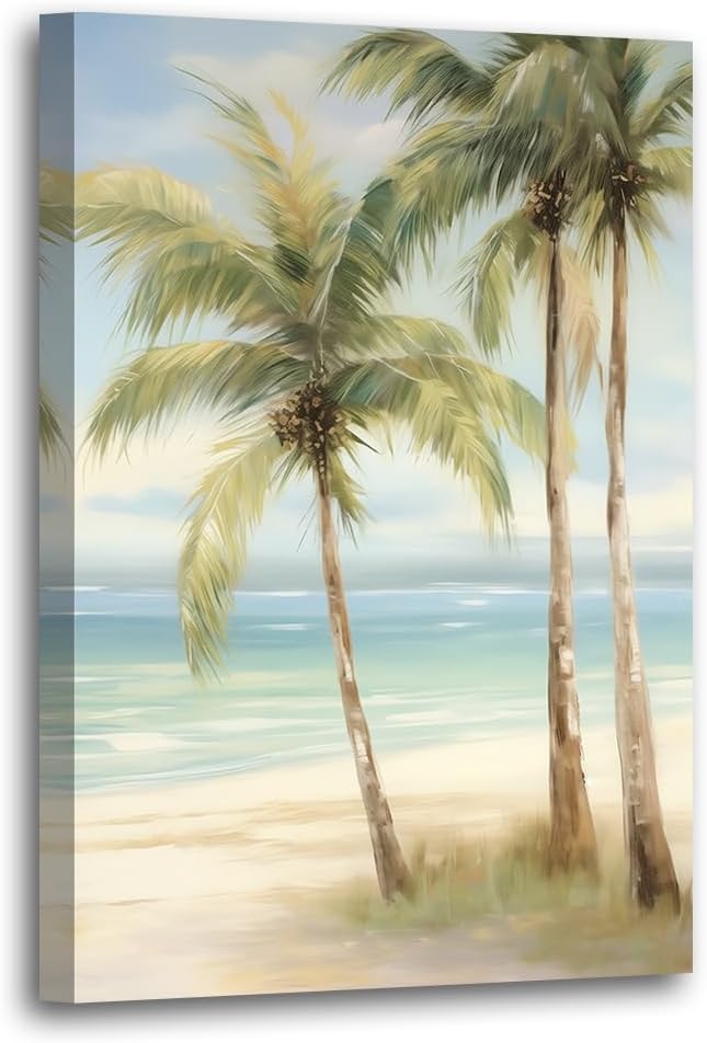 LURENCZH Tropical Beach Canvas Wall Art Seaside Palm Tree Picture Wall Decor Ocean Scenery Painting Prints for Bathroom Decor Framed(Beach-3,28.00" x 42.00")
