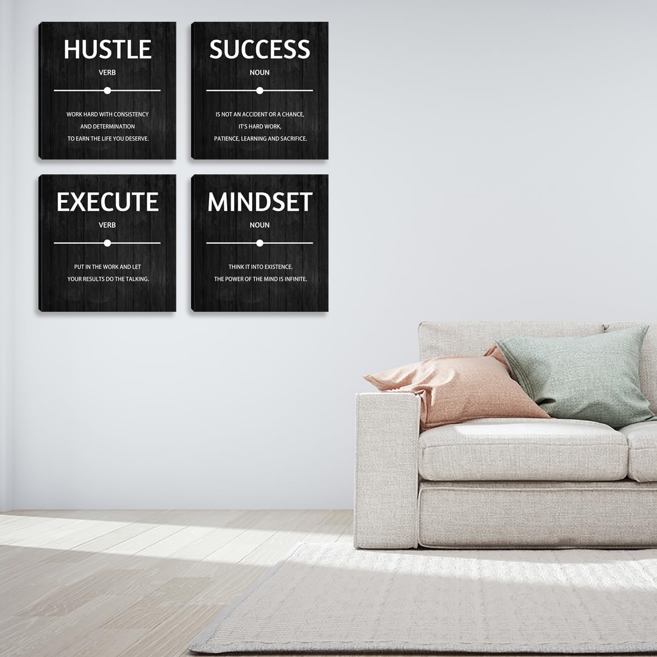 Inspirational office wall art Decor Motivational Office Quotes for Living Room Bedroom Canvas Posters Painting 4 Pieces Wall Art Framed Modern Quotes Artwork Wall Decoration Office Decor 16”X16”X4