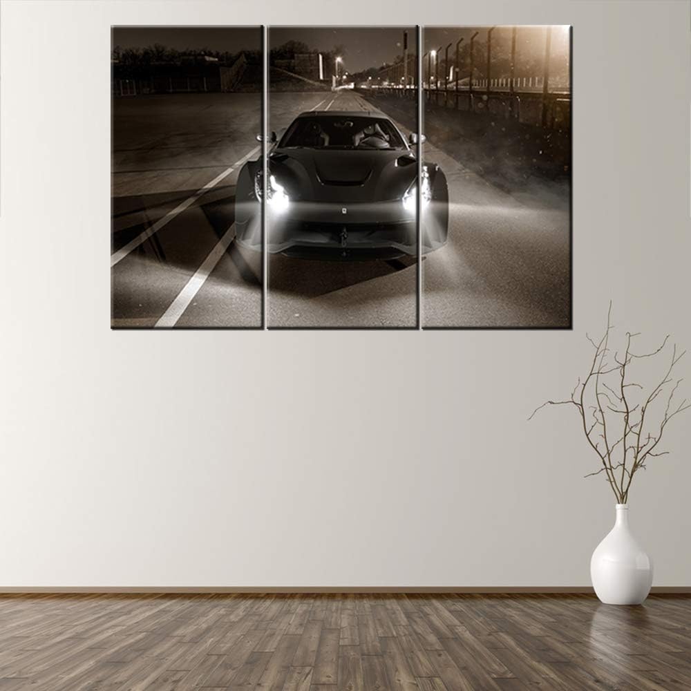 TUMOVO 3 Pieces F12 berlinetta Sport Car Canvas Giclee Print Painting Picture Wall Art Home Decor Gifts for Boy Room Ready to Hang - 12 x 24 inch x 3 Panels