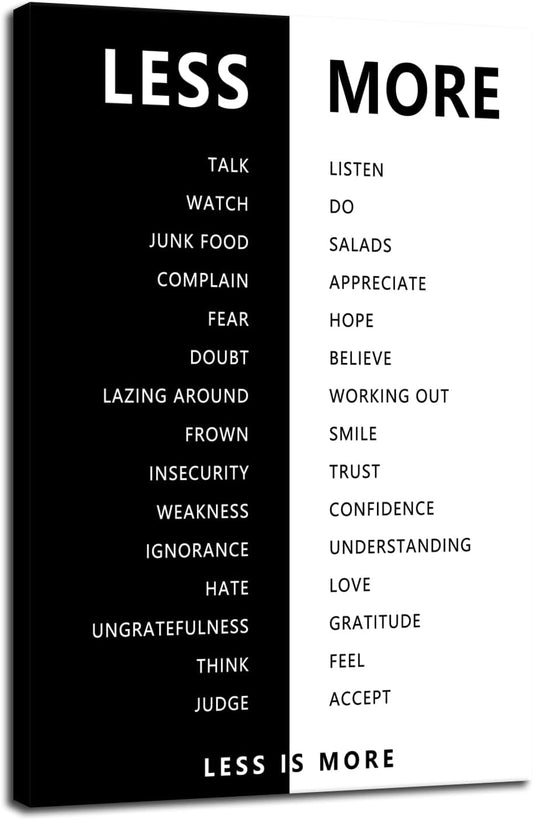 Less is More Inspirational Print Wall Art for Office Less and More Motivational Picture Inspiring Poster Painting Modern Artwork for Home Bedroom Living Room Office Decor Frame[12''W X 18''H]