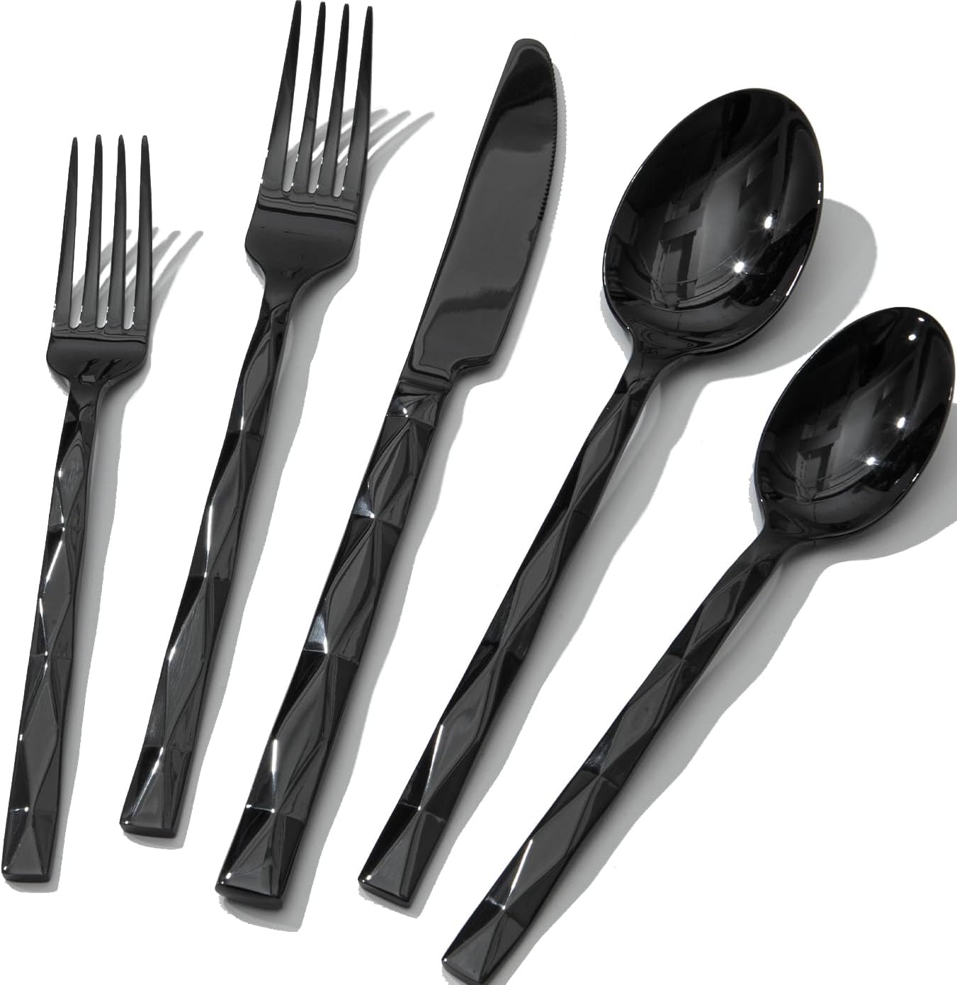 KINGSTONE Black Silverware Set, Luxury 40 Piece Flatware Set for, 18/10 Stainless Steel Cutlery Set with Diamond Cut Pattern for Kitchen, Home, Wedding, Party, Mirror Polished and Dishwasher Safe