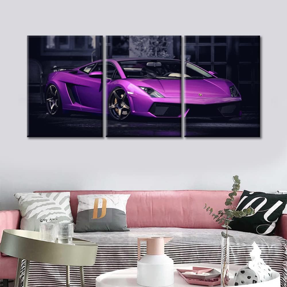 TUMOVO Purple Sports Car Canvas Wall Art for Living Room Home Decor Hypercar Poster Prints on Canvas Super Car Wall Decorations for Teen Boys Room Mens Bedroom Office Framed Ready to Hang, 36" Wx16 H