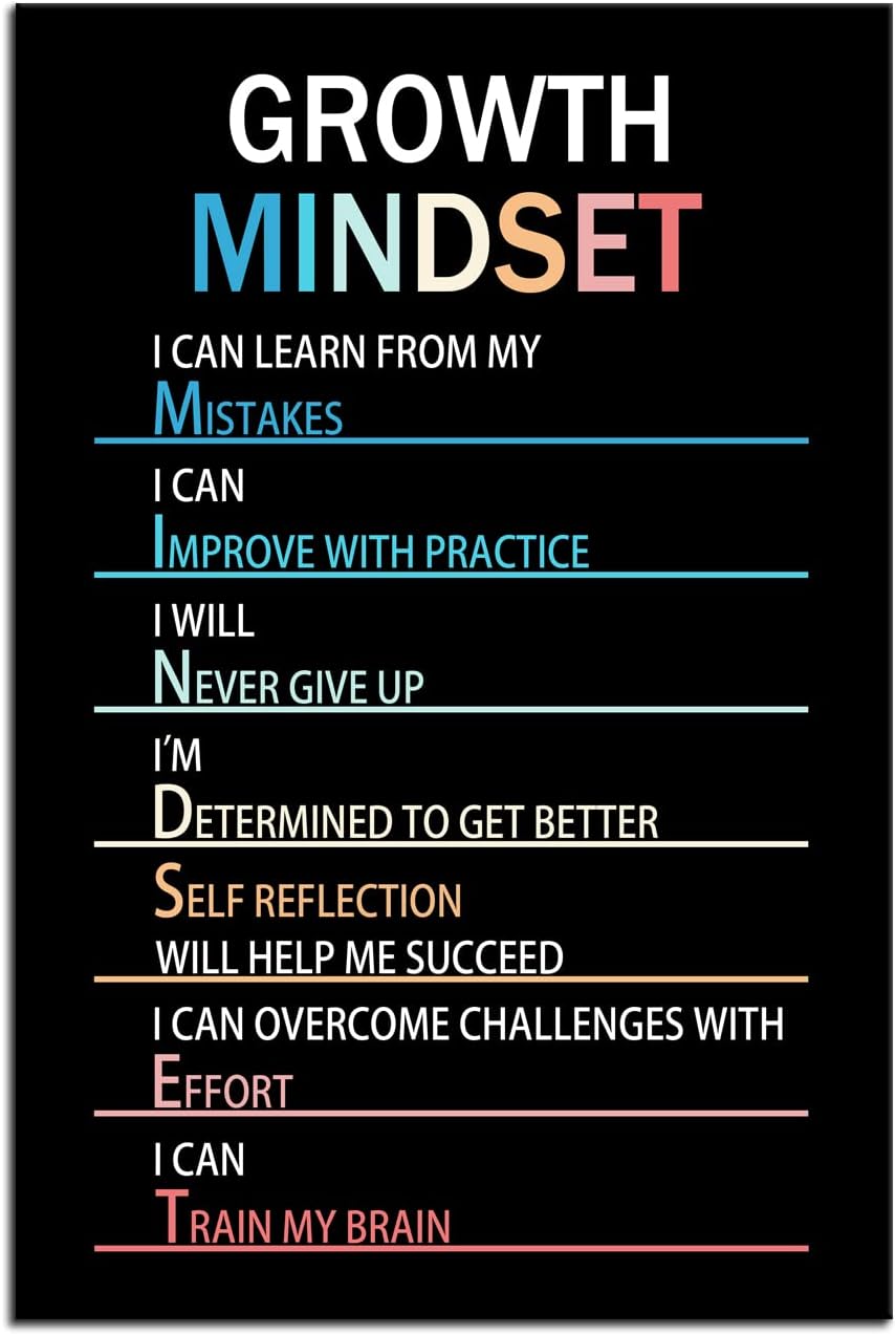 WYJZDZQ8 Growth Mindset Motivational Life Poster Inspirational Canvas Painting Wall Art Inspiring Prints Wall Pictures for Living Room Office Home Decor Office Framed Ready to Hang [24''W x 36''H]