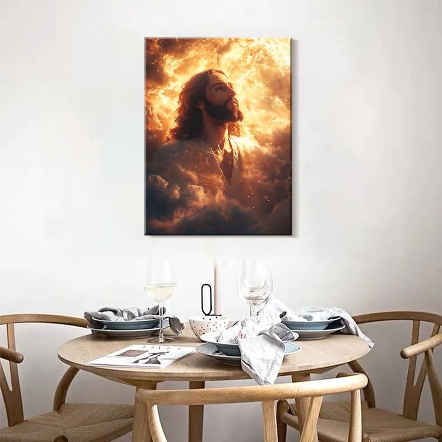 Framed Canvas Jesus Divine Glory Wall Decor Wall Art Gallery Decoration Unique Print Wall Decor for Living Room Bedroom Church Home Decor 16x24 Inch Ready to Hang