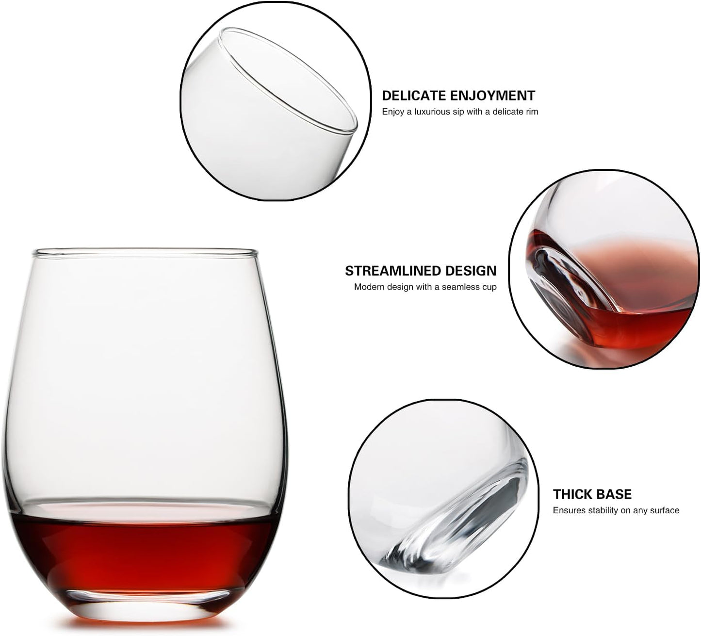 Stemless Wine Glasses Set of 4, 18 Ounces Red & White Wine Glasses for Party, Lead-free, Ideal Wine Accessories Gift (Clear)
