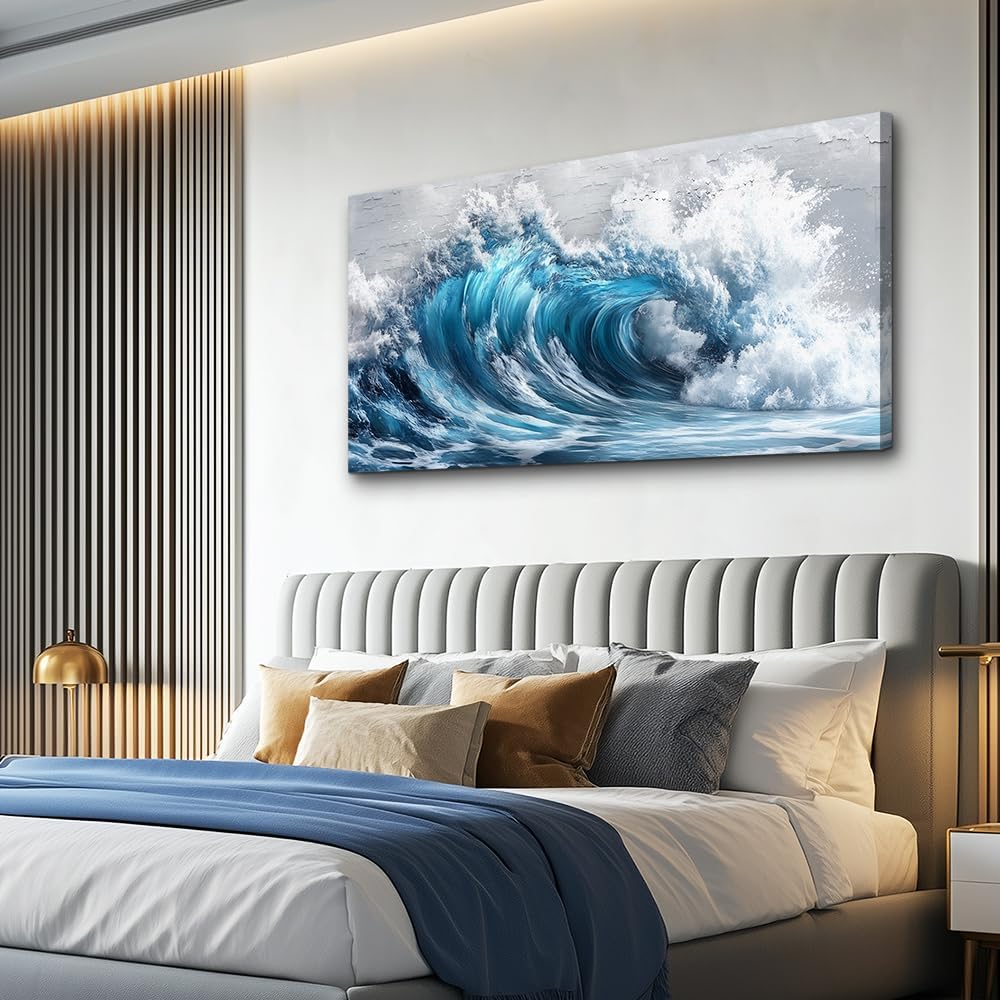 ZUITINGHUA Large Wall Decor For Living Room Canvas Wall Art For Office Modern Wall Decorations For Bedroom Ocean Waves Landscape Painting Black And White Pictures Artwork Room Home Decor 24x48 In