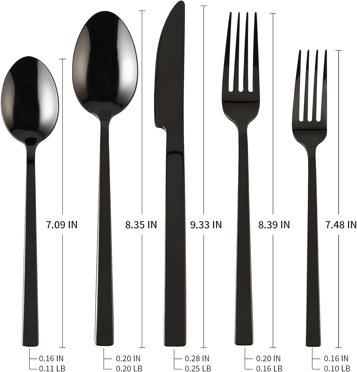 Stainless Steel Flatware Set Hand Forged 18/10 Silverware Set Mirror Black Cutlery Set with Cuboid Handle Matte Finished 20 Pieces Home Event Use Wedding Housewarming Gift Service for 4