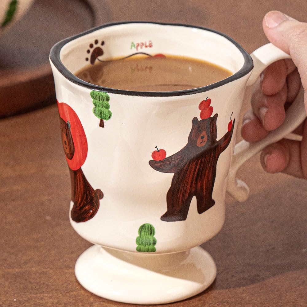360ml -12.17oz Painted Cute Bear Ceramic Mug - Cute Coffee Cup for Espresso,Cappuccino, Turkish Tea - Gift for Women, Dishwasher Safe
