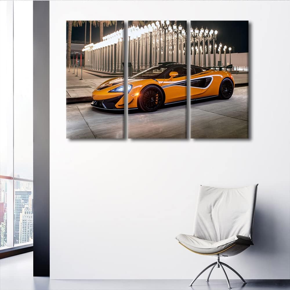 TUMOVO Sports Car Canvas Wall Art for Bedroom Orange Super Car Wall Paintings for Living Room Hypercar by the Road Office Modern Wall Art Pictures Print On Canvas Framed Ready to Hang, 42" Wx28 H