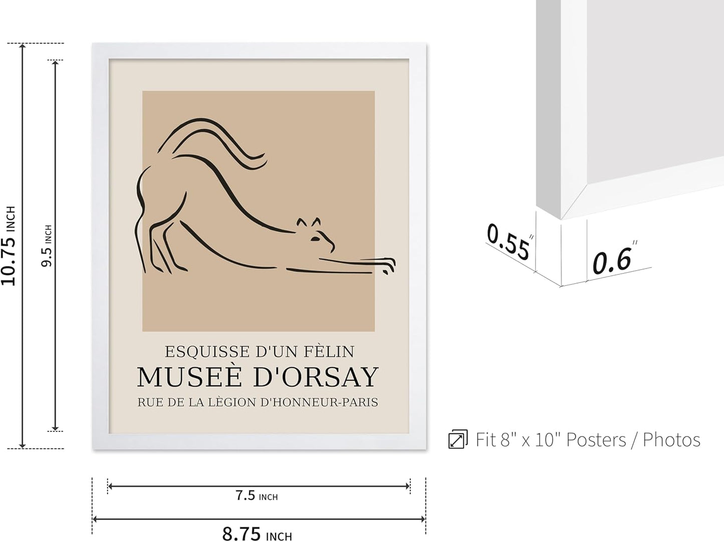 Poster Master Vintage Poster - Retro Minimalist Print - Gift for Artist, Housewarming - Cat, Line Drawing, Sketch, Abstract - Wall Decor for Living Room, Bedroom, 8x10 White Framed