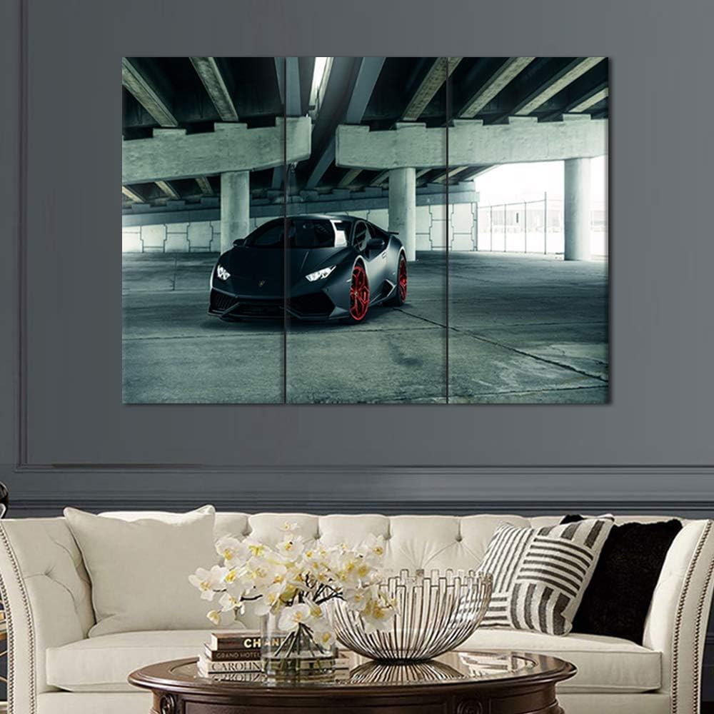 TUMOVO Framed Canvas Wall Art Pictures Ready to Hang 3 Panels Black Sports Racing Cars Painting HD Printed Posters Artwork for Bedroom Living Room Modern Home Decorations - 12 x 24 inch x 3 Pieces