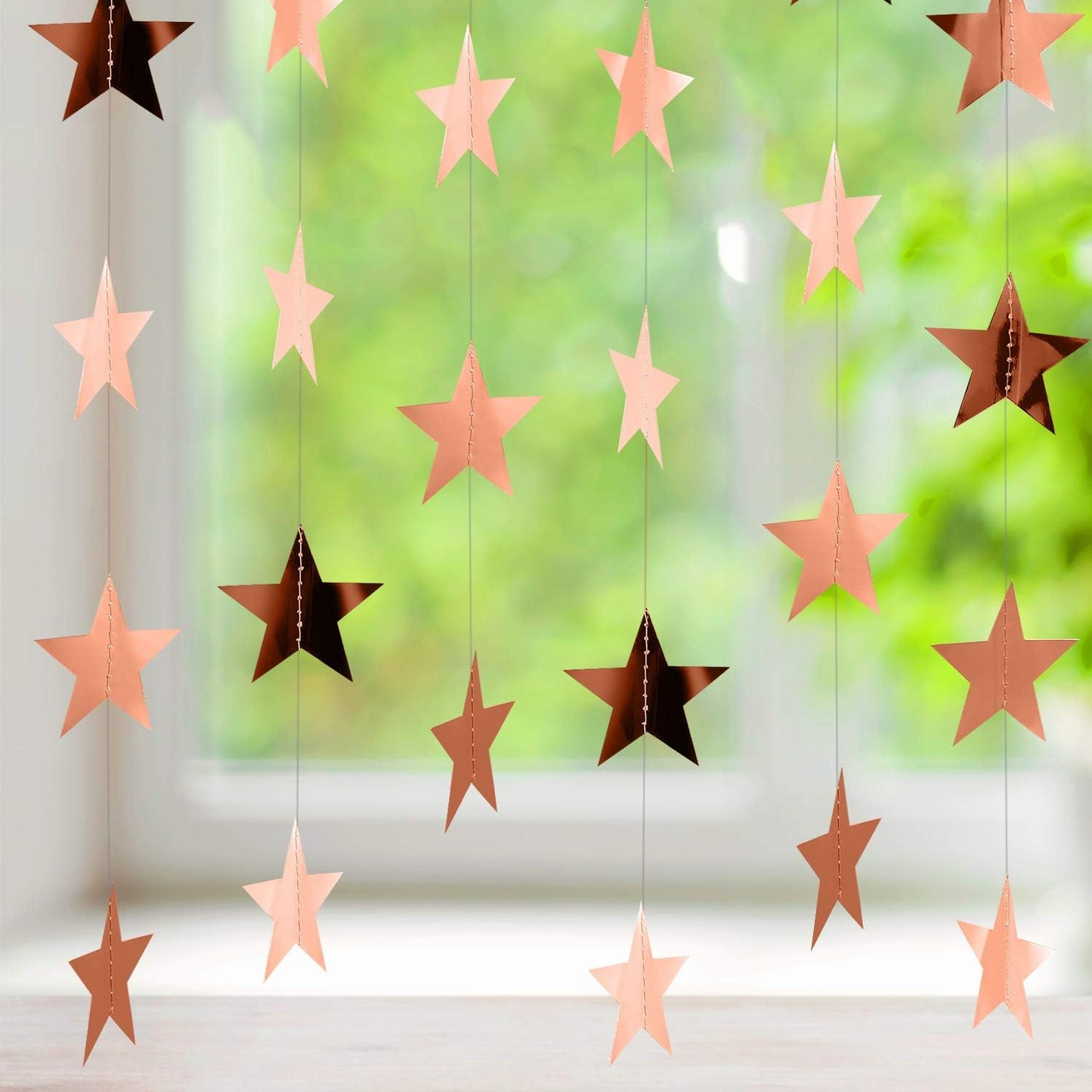 Patelai Glitter Star Garland Banner Decor 130 Feet Star Hanging Bunting Banner Twinkle Backdrop for Homecoming Classroom Wedding Birthday Halloween Christmas Party Supplies(Rose Gold)