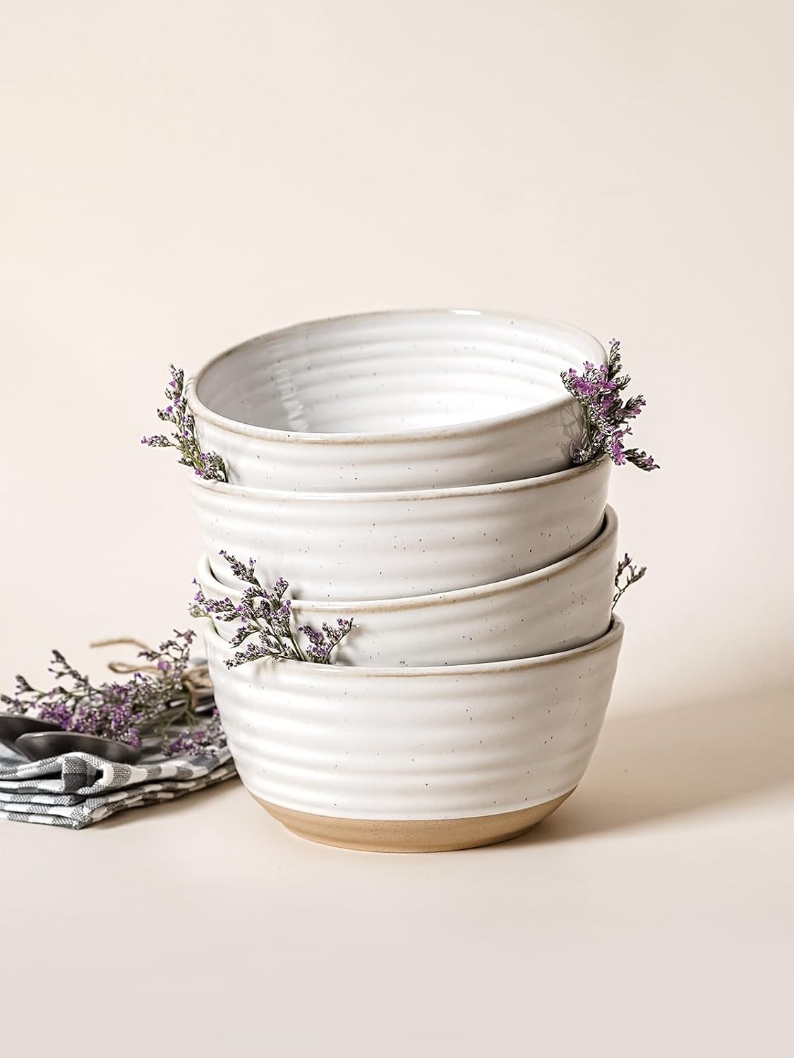 LE TAUCI Cereal Bowls Set of 4, Ceramic Soup Bowl 28 oz, Stoneware Kitchen Bowl for Pho, Chip, Fruit, Salad, Noodle, Ramen, Dishwasher Oven Microwave Safe - 6 Inch, Arctic white