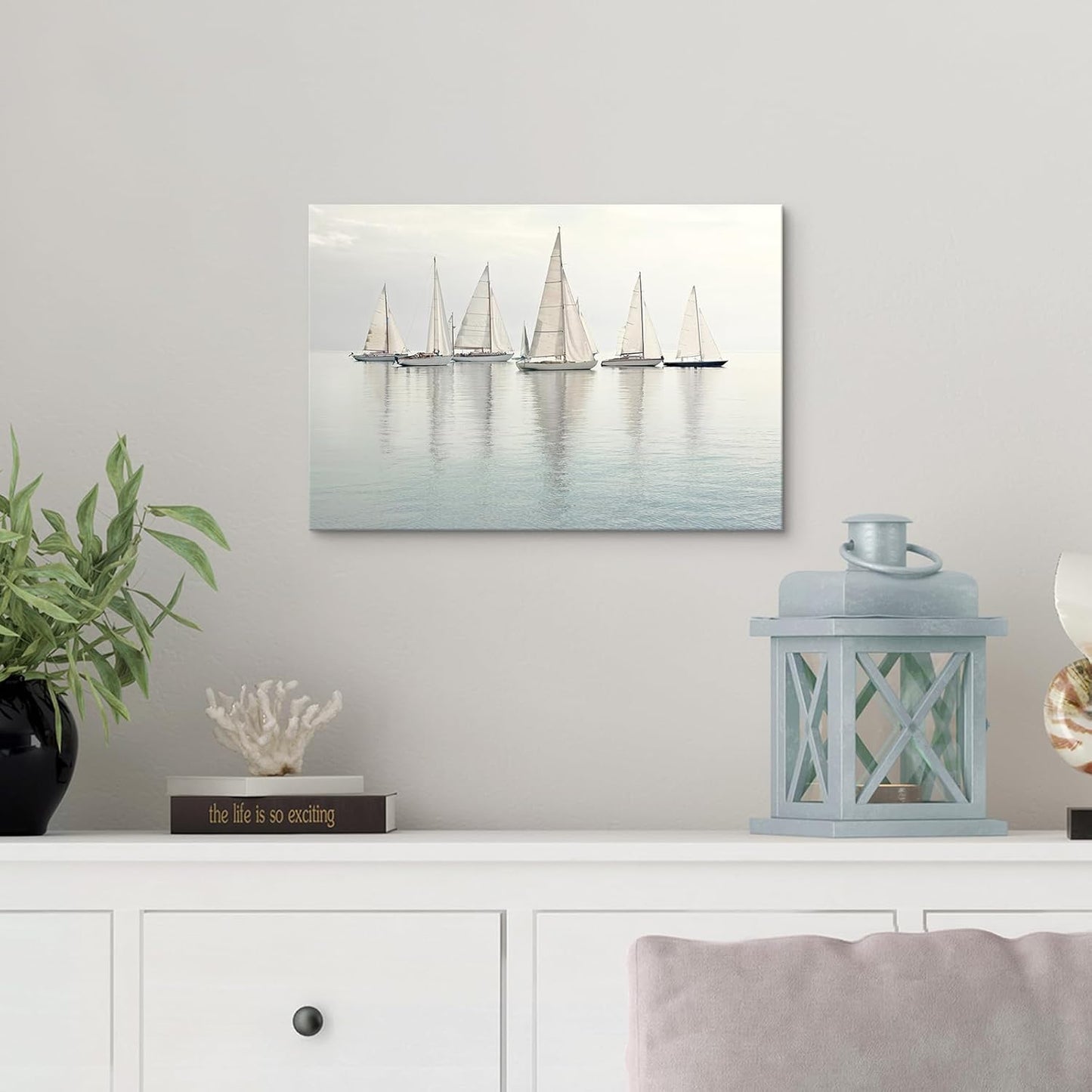 Nautical Sailing Picture Wall Art - Coastal Sailboat Canvas Ocean Ship Prints Sea Level Boat Painting Artwork for Bathroom