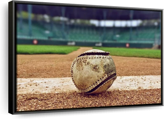 ElephantStock Baseball In Stadium Wall Art - Horizontal Framed Canvas - 1-Piece Living Room Wall Decor - Car Photography Canvas Print - Brown and Beige Decor for Wall - 31" X 21"