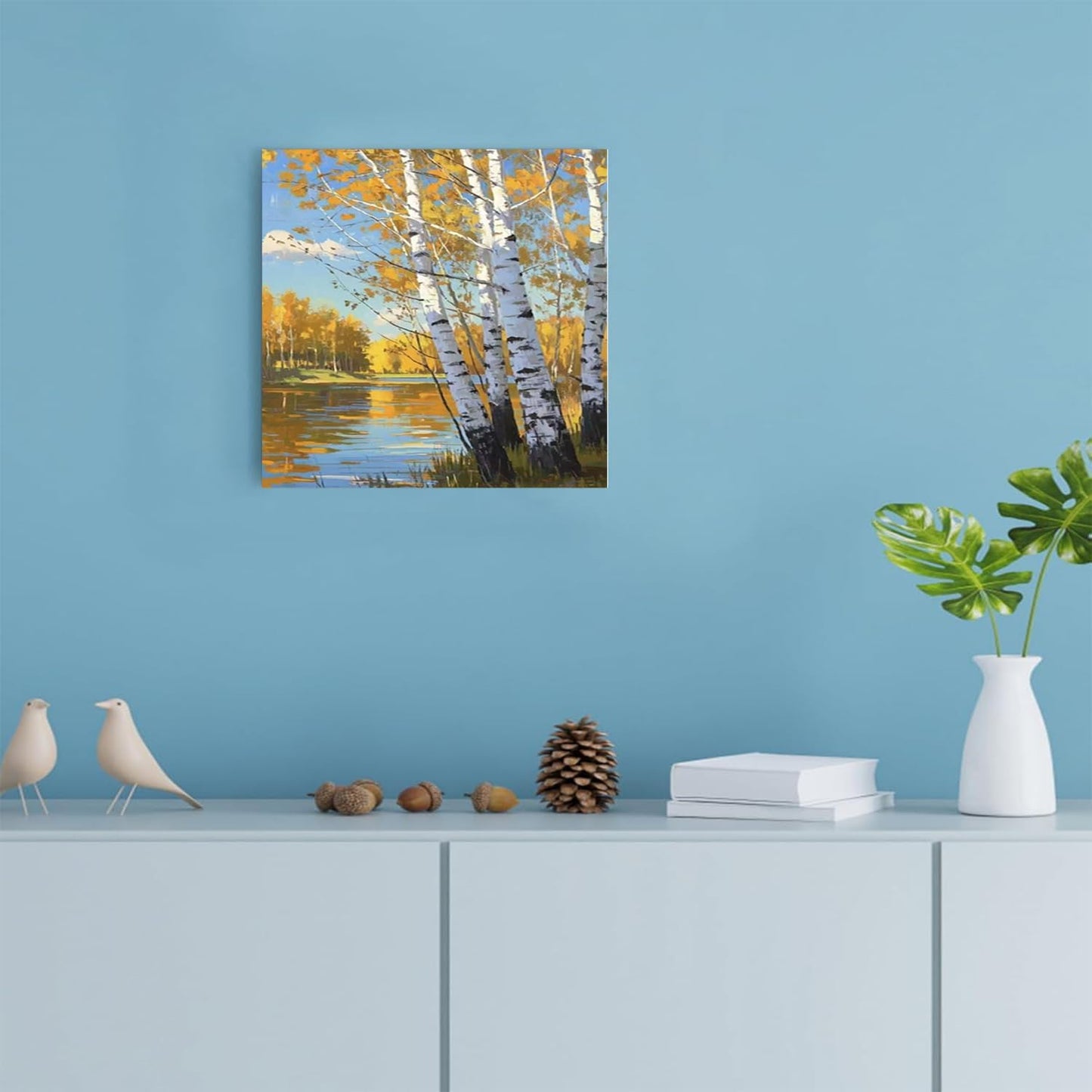 Poplar trees beside the blue sky and white clouds are suitable for living rooms bedrooms and offices Landscape posters and wall paintings