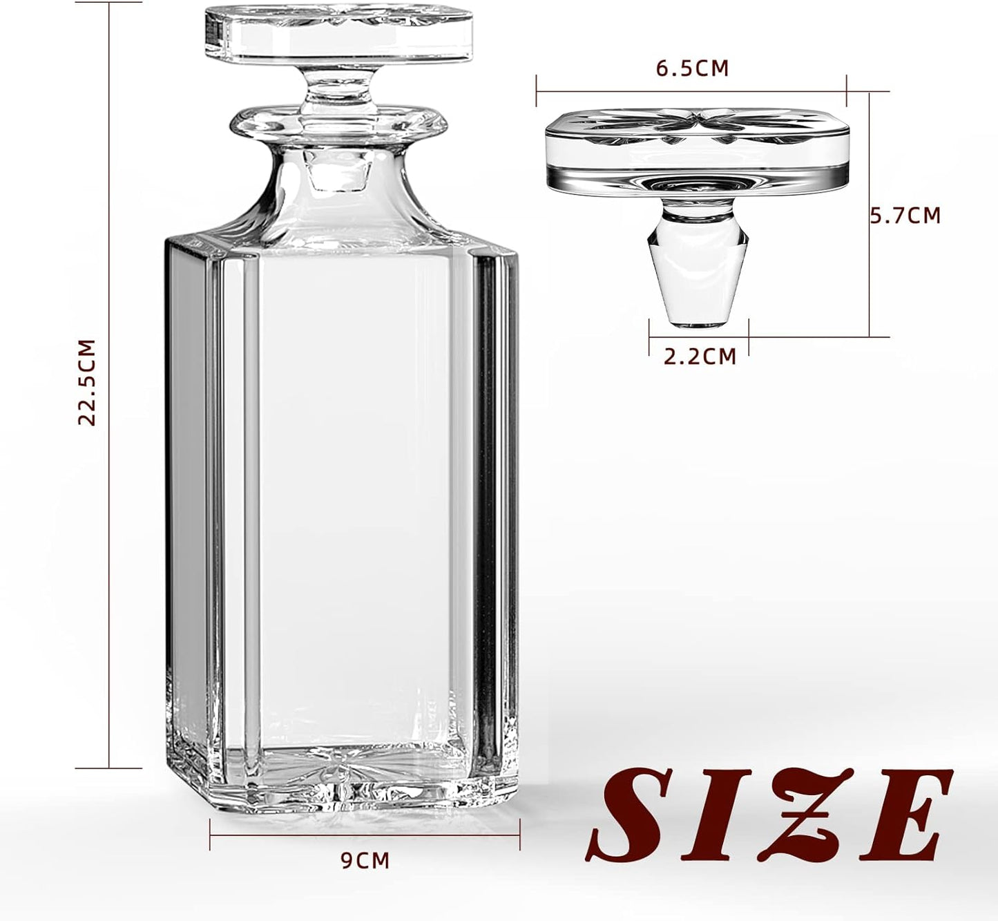 Glass Decanter with Airtight Geometric Stopper - Whiskey Decanter for Wine, Bourbon, Brandy, Liquor, Juice, Water, Mouthwash. Italian Lead-Free Glass (25.97 oz/768ml)