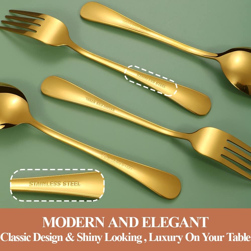 Lazycorner 20 Pcs Gold Silverware Set for 4, Food Grade Stainless Steel Flatware Set Include Fork/Knife/Spoon, Mirror Polished Eating Utensils Sets, Reusable Silverwear Cutlery Set, Dishwasher Safe