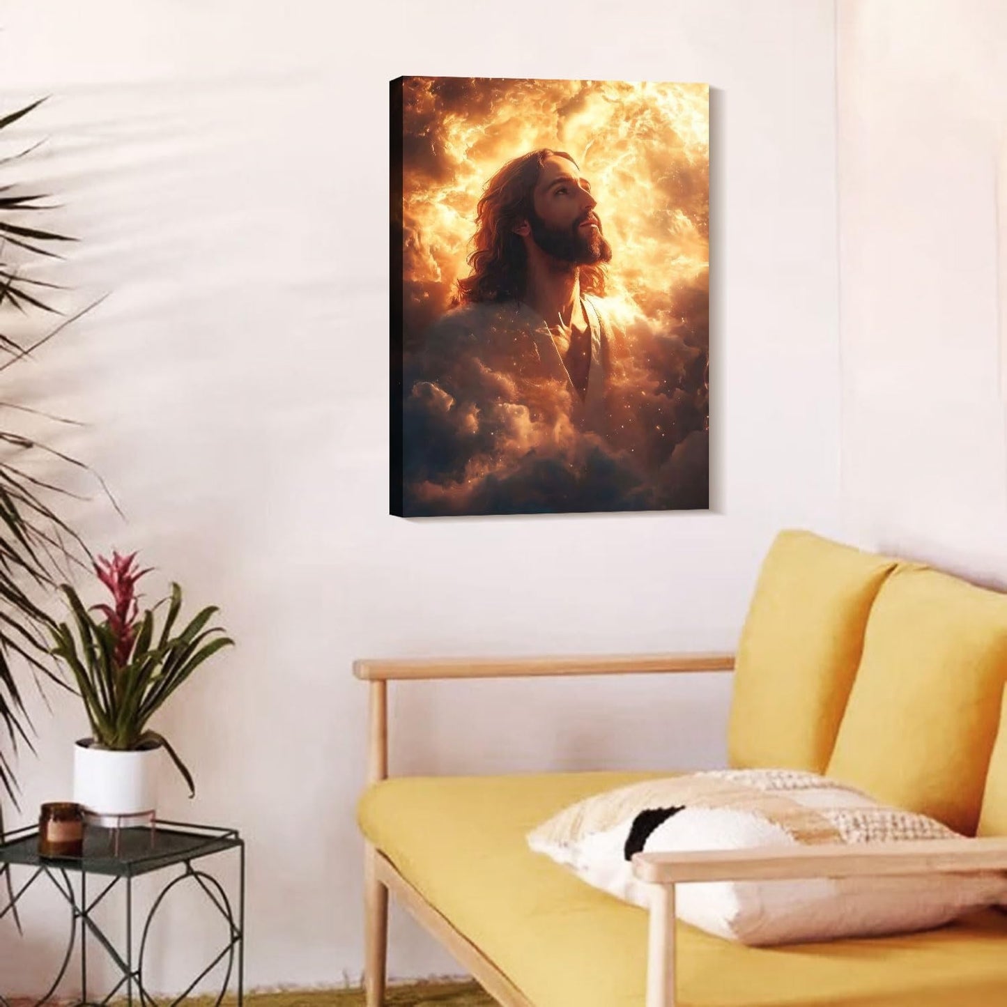 Framed Canvas Jesus Divine Glory Wall Decor Wall Art Gallery Decoration Unique Print Wall Decor for Living Room Bedroom Church Home Decor 12x16 Inch Ready to Hang