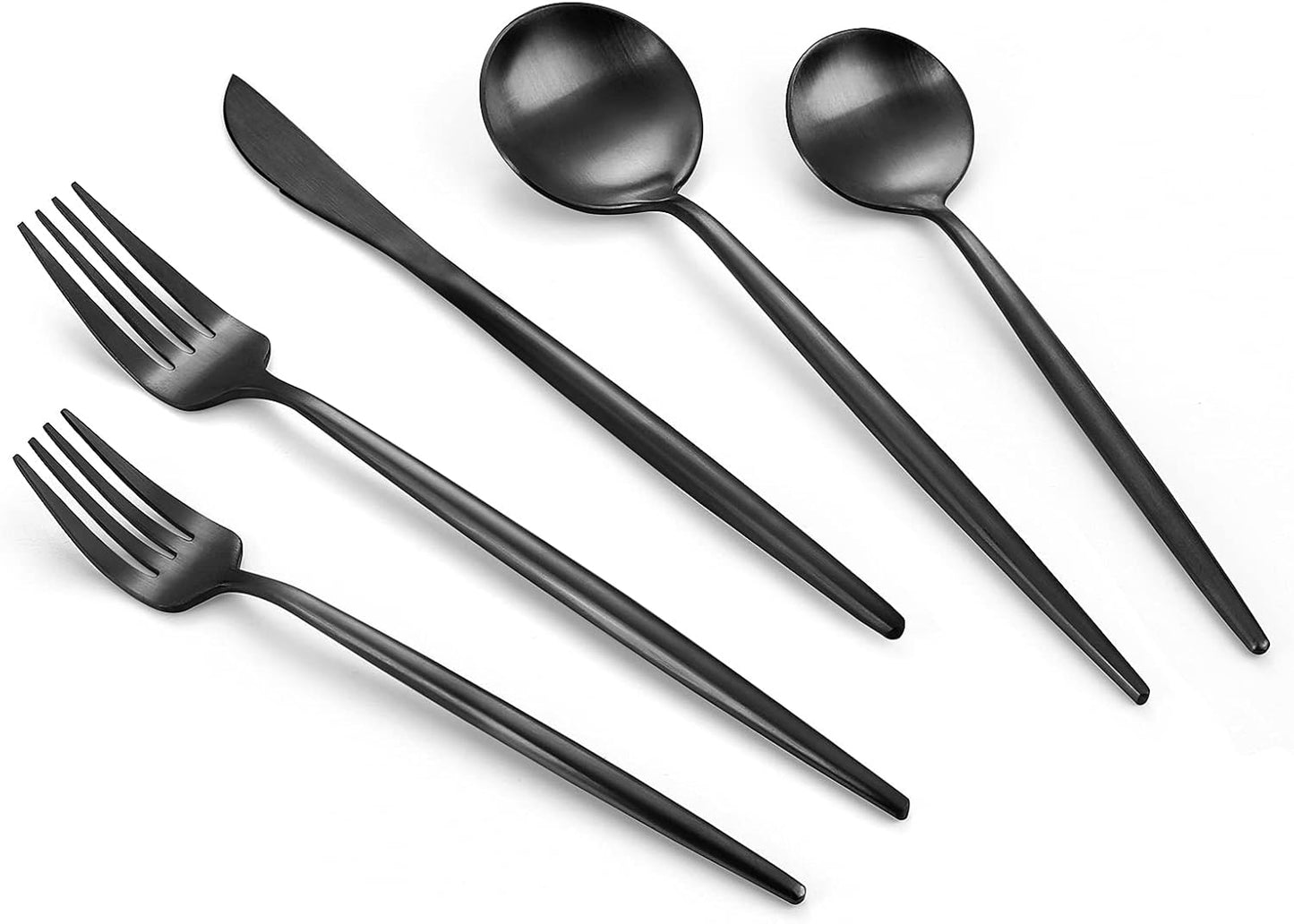 Matte Black Silverware Set, 20-Piece Stainless Steel Flatware Set, Tableware Cutlery Set Service for 4, Satin Finish Utensils Set, Knife Fork Spoon Set for Home and Restaurant, Dishwasher Safe