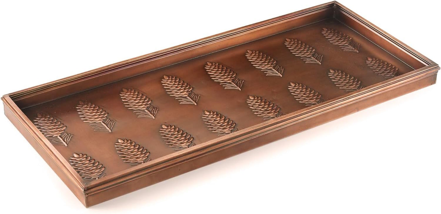 Good Directions Large Boot Tray, Pine Cones Multi-Purpose All Weather Decorative Boot Tray, Shoes, Plants, Garage, Patio Door, Pet Bowls, 35 inch Entry Indoor Shoe Tray, Copper Finish