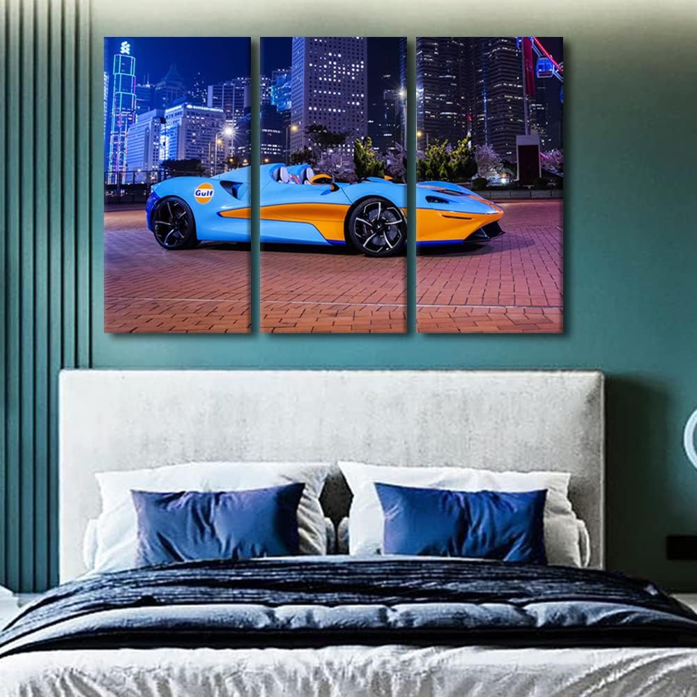 TUMOVO Wall Art for Living Room Sports Car Bedroom Wall Decor City Night View and Speedy Car Wall Paintings for Office Hypercar Print On Canvas Modern Artwork Stretched Framed Ready to Hang 42"Wx28"H
