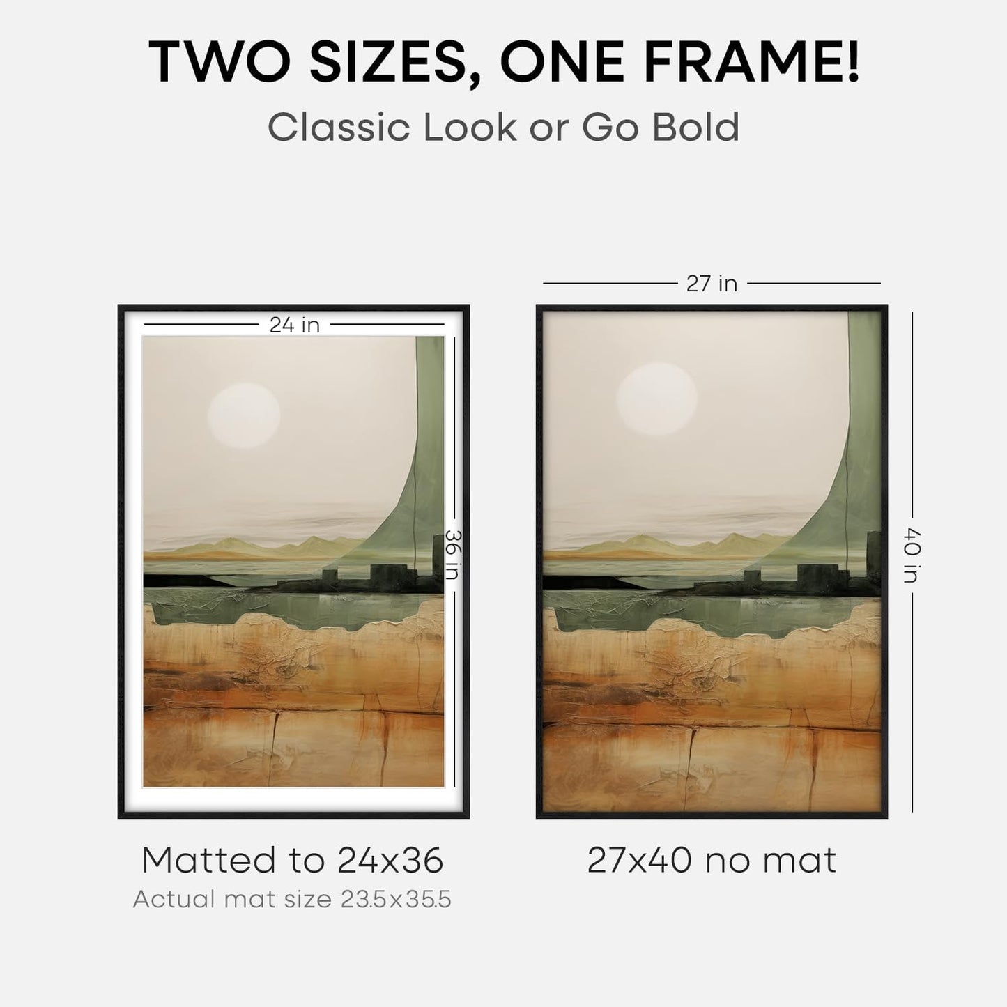 Homeforia Oak Wooden Poster Frame, 27x40, Black, Matted, Wall Mount, Modern Style, Set of 1