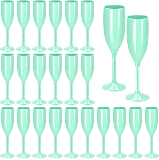 XUWAIDSGN Acrylic Champagne Flutes Toasting Glasses Unbreakable Mimosa Bar Reusable Wine Glasses Vintage Champagne Flutes Stemmed Drinking Cups 5.4 OZ for Christmas Birthday (24, Mint Green)