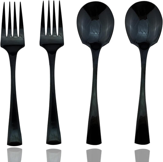 JASHII 18/10 Stainless Steel Mirror Polished Black 2 Pcs Spoon & 2 Pcs Fork Black Server Utensil Set