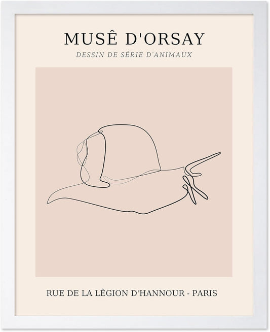Poster Master Vintage Poster - Retro One Line Snail Drawing Print - Snail Line Art - Minimal Gift for Men, Women, Animal Lover - Abstract Wall Decor for Home, Office, 11x14 White Framed