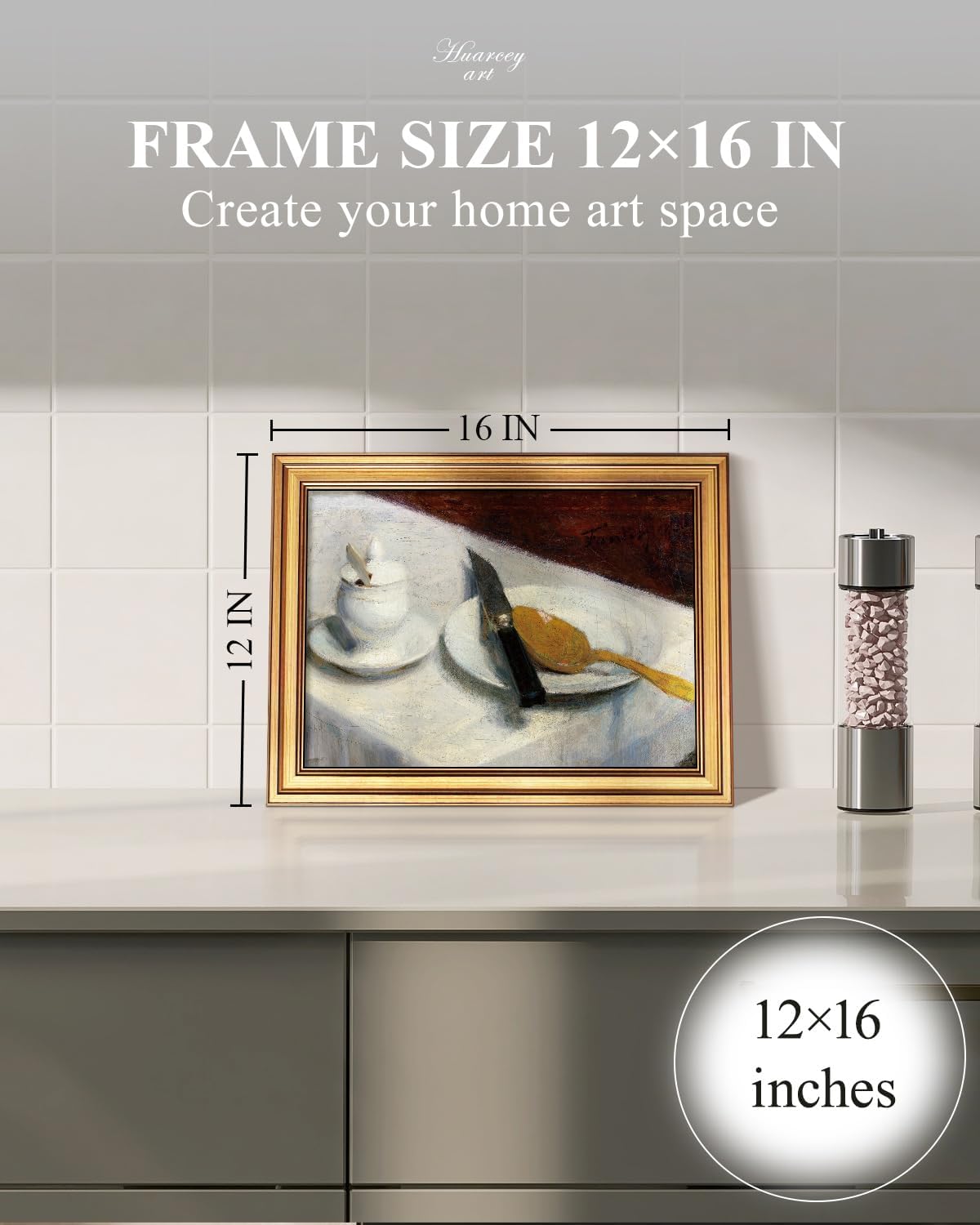 HUARCEY Gold Framed Vintage Wall Art for Living Room, Still Life Painting Prints Shelf Decor for Kitchen, Aesthetic Bedroom Wall Art, Best Gifts for Friends or Family - Before Meals 16L x 12W