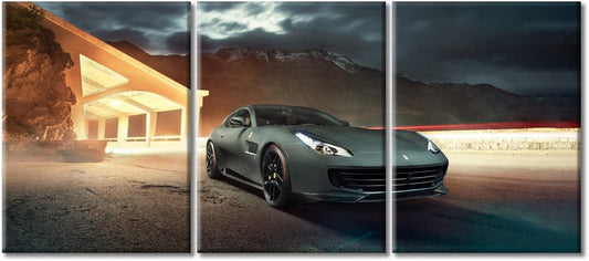 TUMOVO Sports Car Modern Wall Art Cool Gray Supercar Hypercar Abstract Picture Contemporary Artwork Print On Canvas 3 Pieces Bedroom Wall Art Pictures for Living Room Framed Ready to Hang, 36" Wx16 H